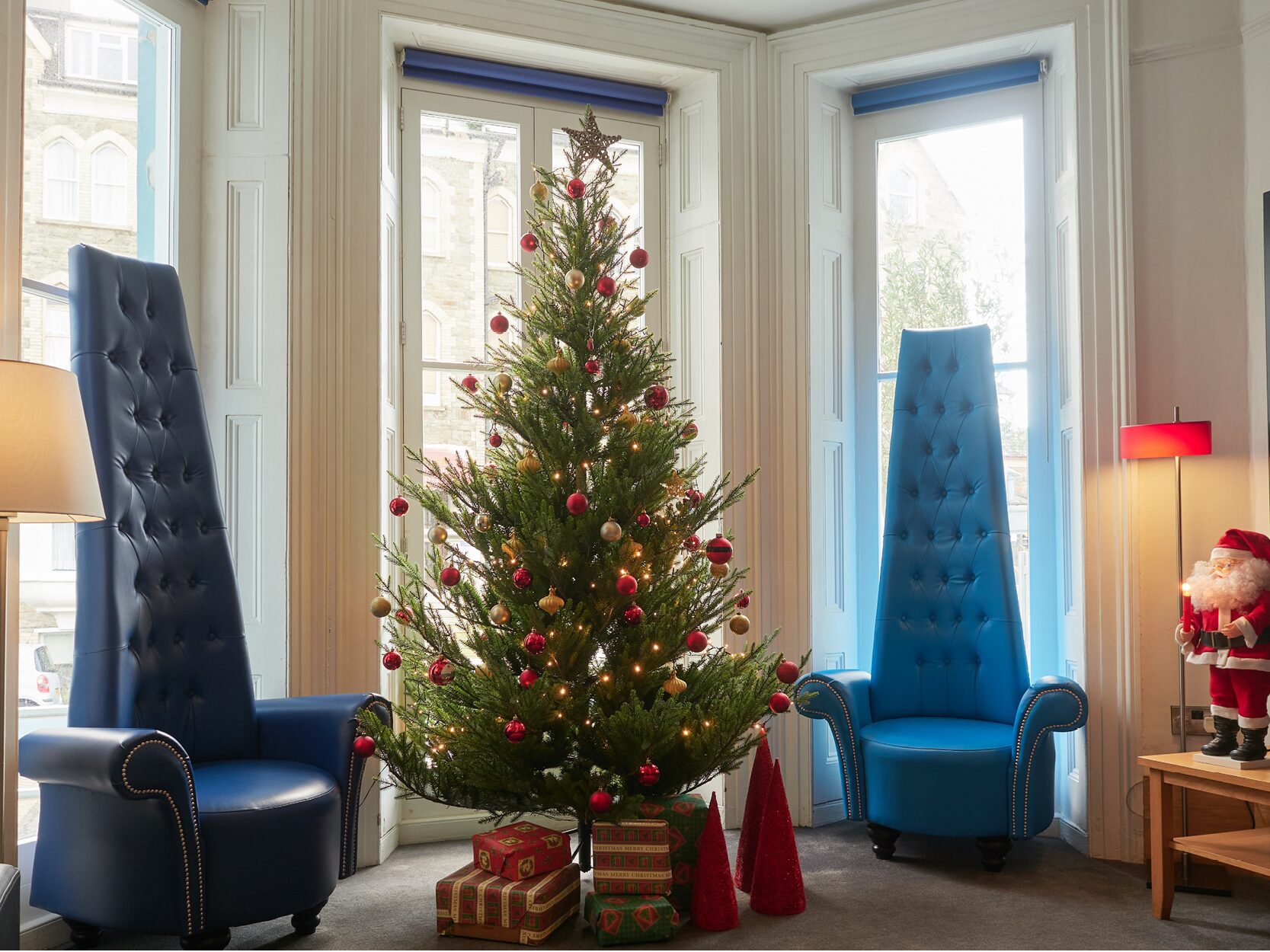 A family enjoy New Years Eve together in a hotel