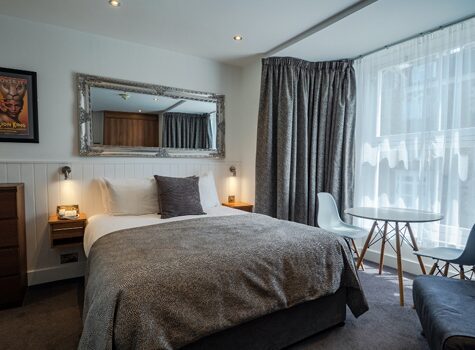 Bedroom for business guest Table for working Blackout curtains Modern interior