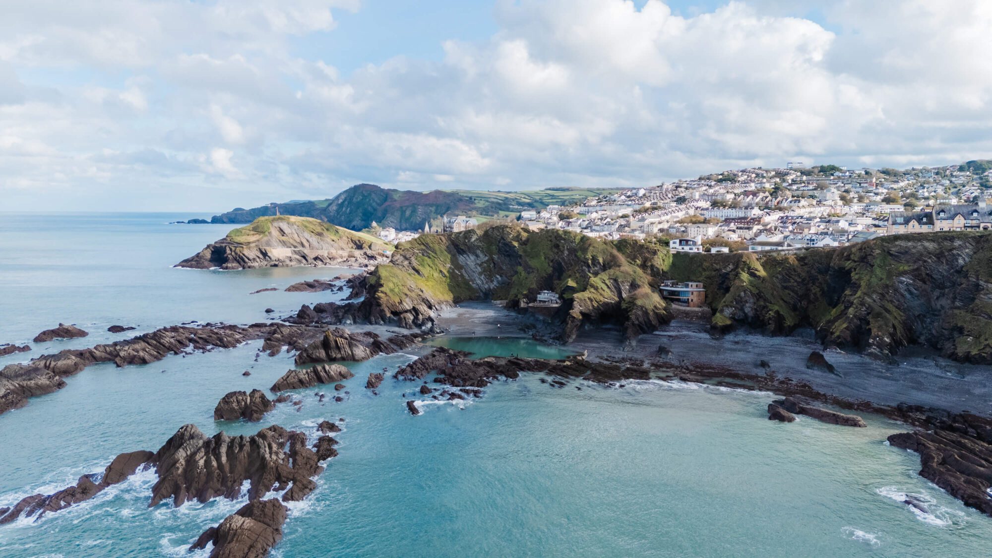 Aerial footage of the coast at Ilfracombe